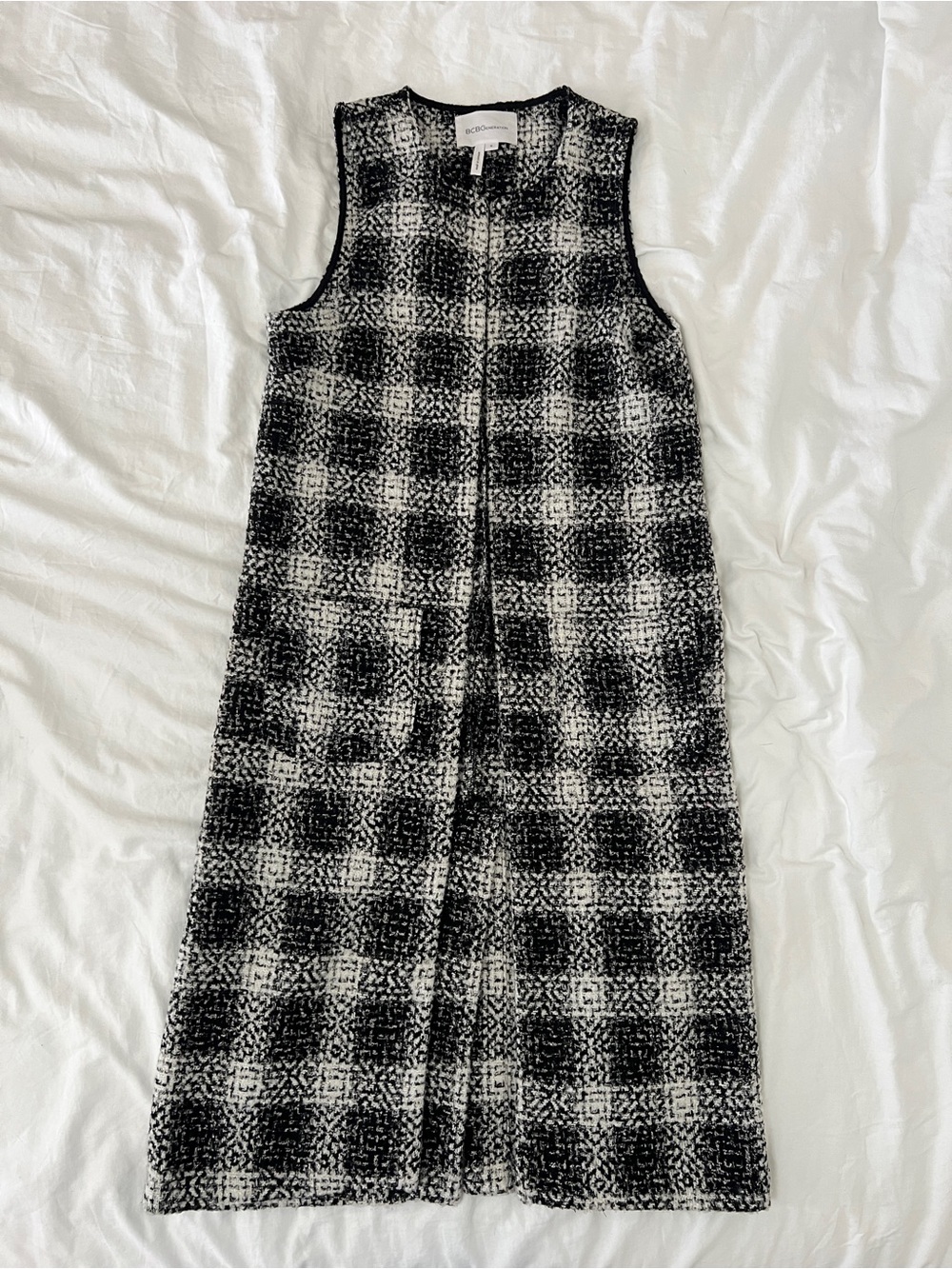 BCBG Black & White Plaid Sleeveless Sleeveless Jacket